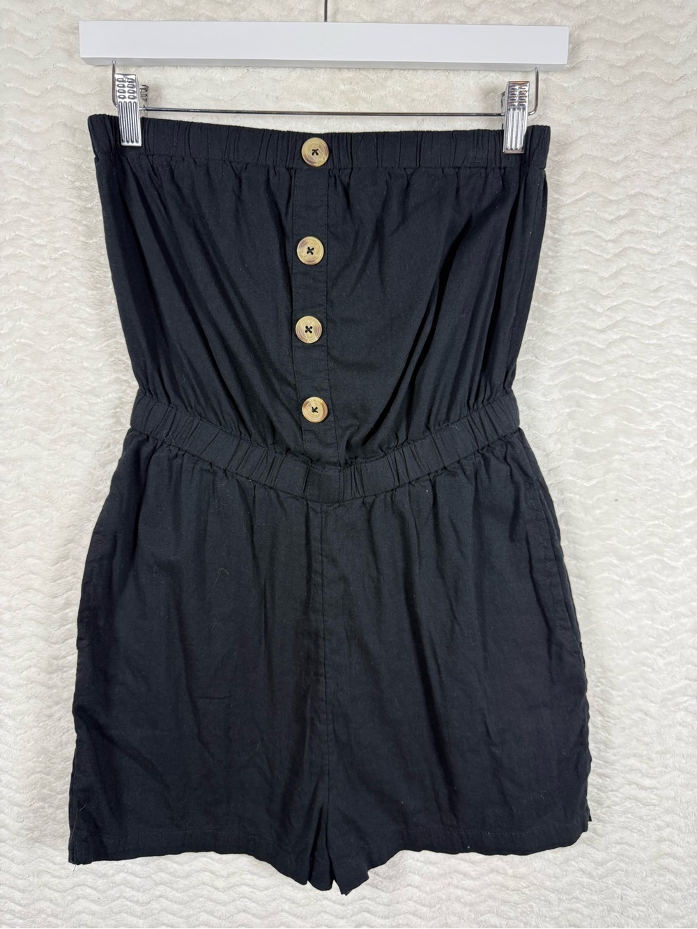 Cotton On Black Strapless Romper with Button Front